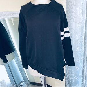 X by Gottex Black Stripe-Sleeve Asymmetrical Top